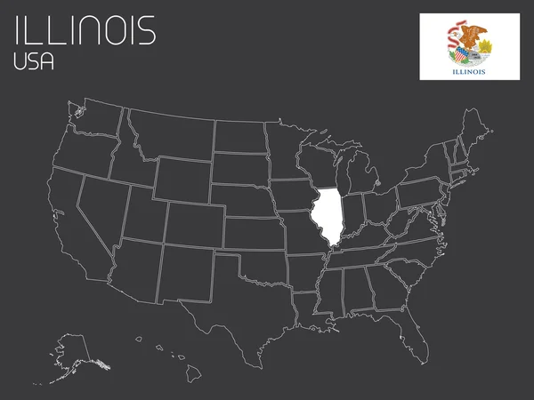 Carte des États-Unis avec un État sélectionné - Illinois — Image vectorielle