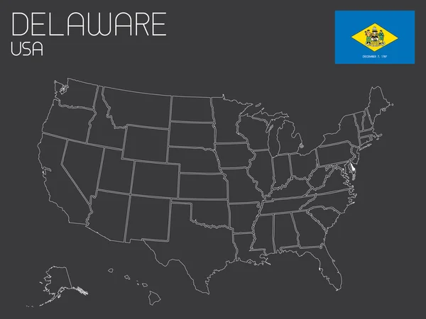 Mapa dos EUA com um estado selecionado - Delaware — Vetor de Stock