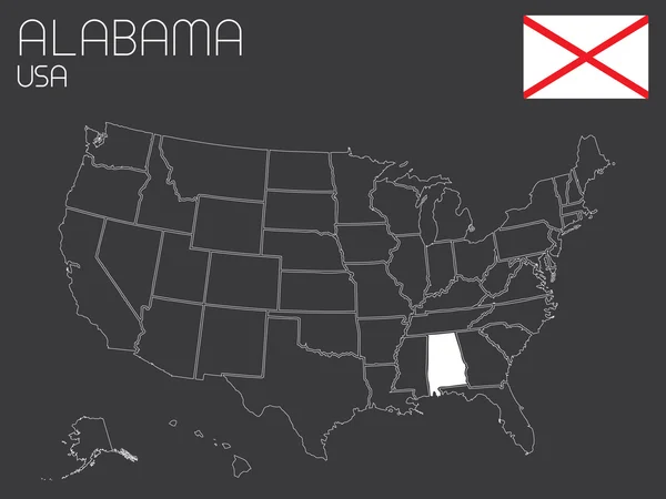 Mapa Usa s jedním státem vybrané - Alabama — Stockový vektor