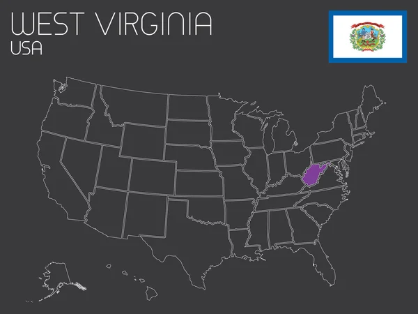 Mapa dos EUA com um estado selecionado - Virgínia Ocidental — Vetor de Stock