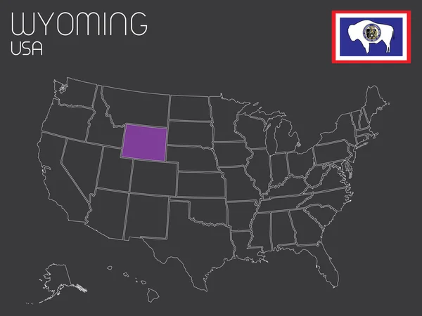 Mapa de los EE.UU. con un estado seleccionado - Wyoming — Vector de stock