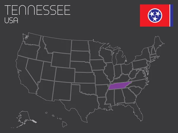 Carte des États-Unis avec un État sélectionné - Tennessee — Image vectorielle