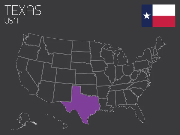 Mapa de los Estados Unidos con un estado seleccionado - Texas — Vector de stock