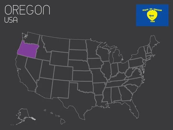 Carte des États-Unis avec un État sélectionné - Oregon — Image vectorielle