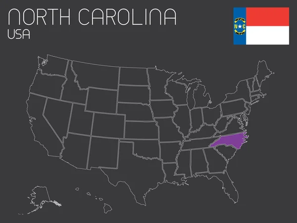 Carte des États-Unis avec un État sélectionné - Caroline du Nord — Image vectorielle