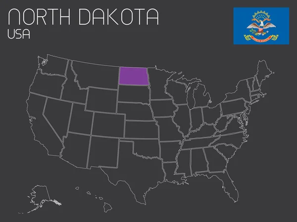 Carte des États-Unis avec un État sélectionné - Dakota du Nord — Image vectorielle