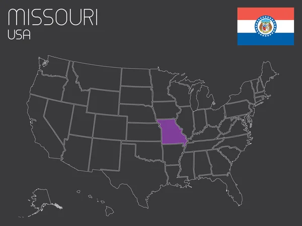 Mapa dos EUA com um estado selecionado - Missouri — Vetor de Stock