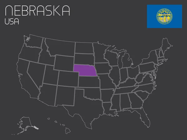 Karta över Usa med en statligt utvalda - Nebraska — Stock vektor