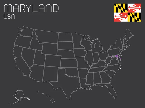 Mapa dos EUA com um estado selecionado - Maryland — Vetor de Stock