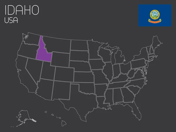 Carte des États-Unis avec un État sélectionné - Idaho — Image vectorielle