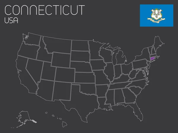 1 つの状態を選択 - コネチカット州とアメリカ合衆国の地図 — ストックベクタ