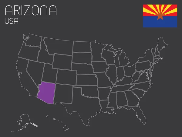 Mapa Usa z jednego stanu wybranych - Arizona — Wektor stockowy