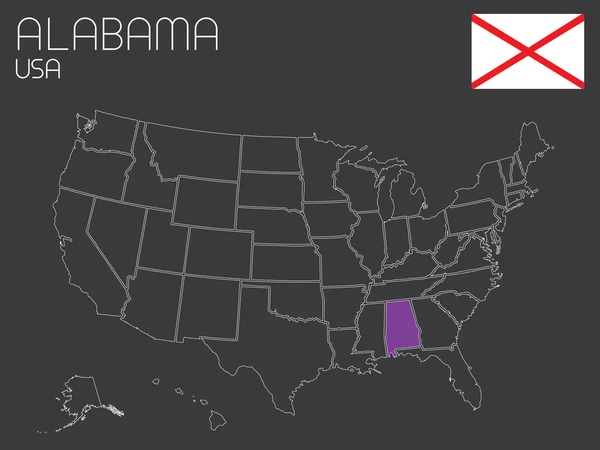 Kaart van de Verenigde Staten met een lidstaat geselecteerd - Alabama — Stockvector