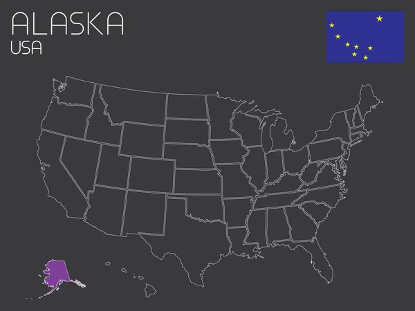 Carte des États-Unis avec un État sélectionné - Alaska — Image vectorielle