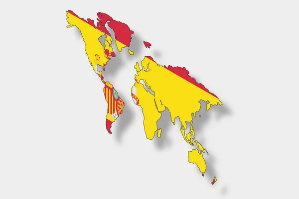 Bandera Isométrica 3D Ilustración de un mapa del mundo con el fl — Vector de stock