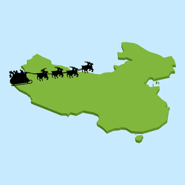Carte 3D sur l'eau bleue avec le fond Santa de la Chine — Image vectorielle