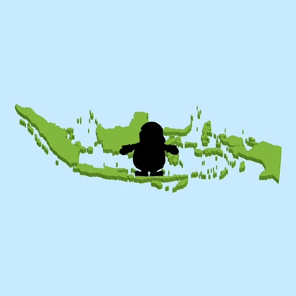Peta 3D di atas air biru dengan latar belakang Santa dari Indonesia - Stok Vektor