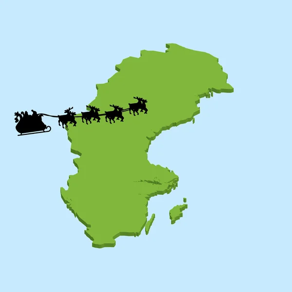 Mappa 3D sull'acqua blu con sfondo Babbo Natale della Svezia — Vettoriale Stock