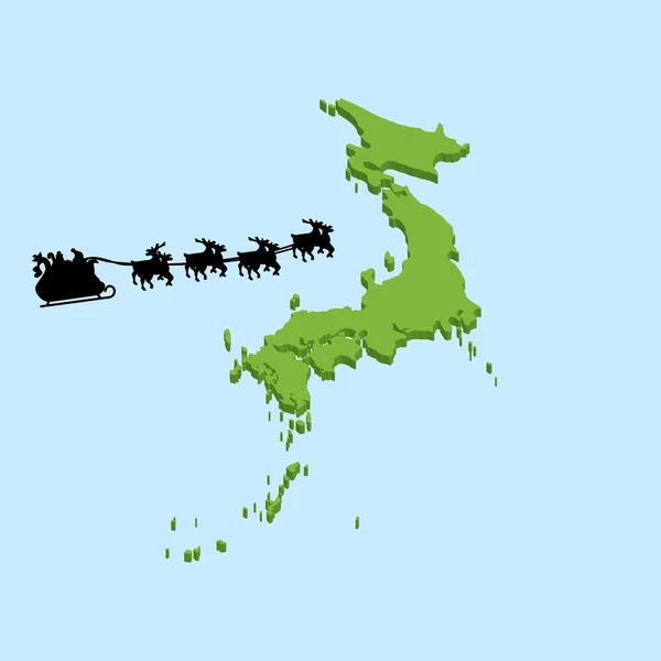 3D mapa na modrou vodu s pozadím Santa Japonska — Stockový vektor