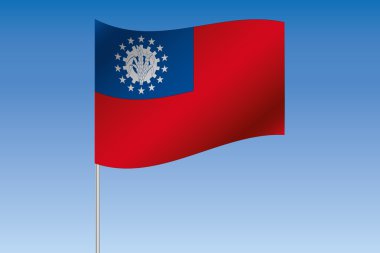 3D bayrak illüstrasyon Myanma ülke gökyüzünde sallayarak