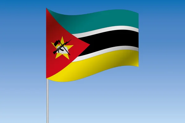 Illustration der 3D-Flagge, die am Himmel des Landes Mosambik weht — Stockfoto