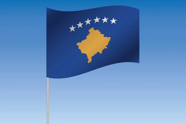 Ilustración de la bandera 3D ondeando en el cielo del país de Kosovo — Foto de Stock