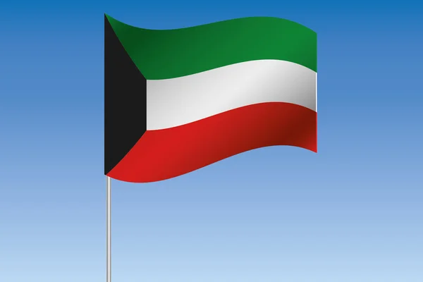 Ilustración de la bandera 3D ondeando en el cielo del país de Kuwait —  Fotos de Stock