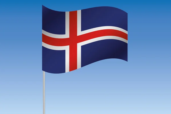 Ilustración de la bandera 3D ondeando en el cielo del país de Islandia —  Fotos de Stock