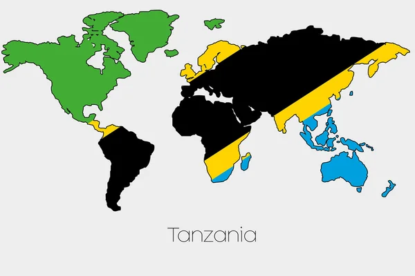 Flaga ilustracja wewnątrz kształtu świata mapa kraju — Zdjęcie stockowe