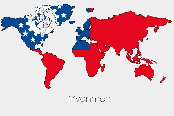 Bandera Ilustración dentro de la forma de un mapa del mundo del país — Foto de Stock