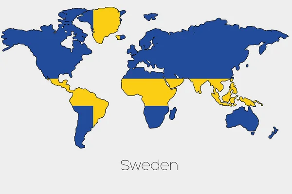 Bandeira Ilustração dentro da forma de um mapa do mundo do país — Fotografia de Stock