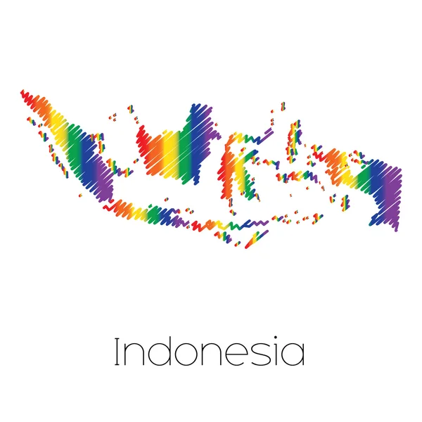 LGBT kolorze nabazgrał kształt kraju z Indonezji — Zdjęcie stockowe
