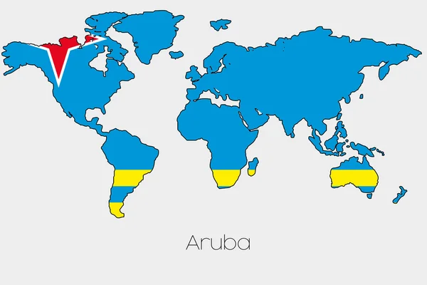 Flagga Illustration inuti figuren av en världskarta över landet — Stockfoto