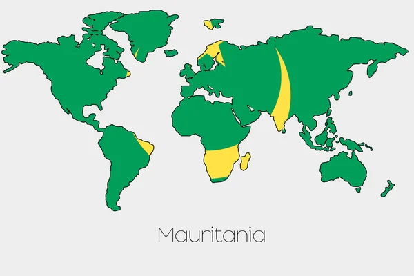 Bandeira Ilustração dentro da forma de um mapa do mundo do país — Fotografia de Stock