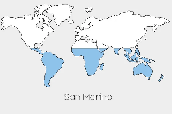 Bandeira Ilustração dentro da forma de um mapa do mundo do país — Fotografia de Stock