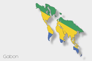 Gabon ülke 3D izometrik bayrağı çizimi