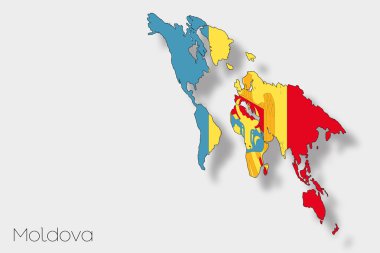 Moldova ülke 3D izometrik bayrağı çizimi