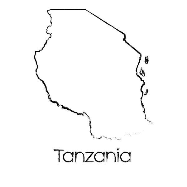 Forma garabateada del país de Tanzania — Vector de stock