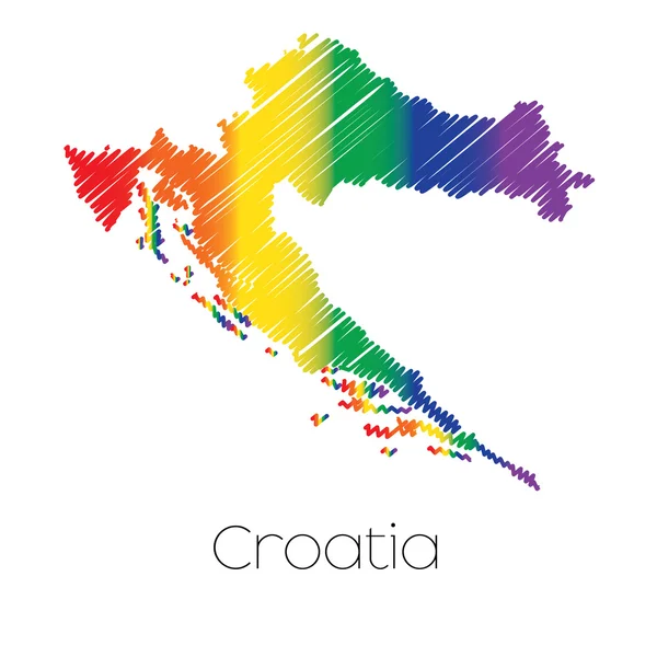 Forma garabateada de color LGBT del país de Croacia — Vector de stock