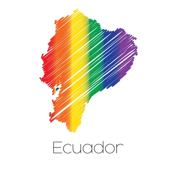 LGBT Coloured Scribbled Shape of the Country of Ecuador — Stock Vector