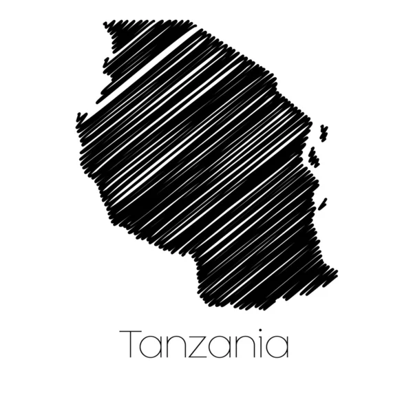 Scarabocchiato Mappa del paese di Tanzania — Vettoriale Stock