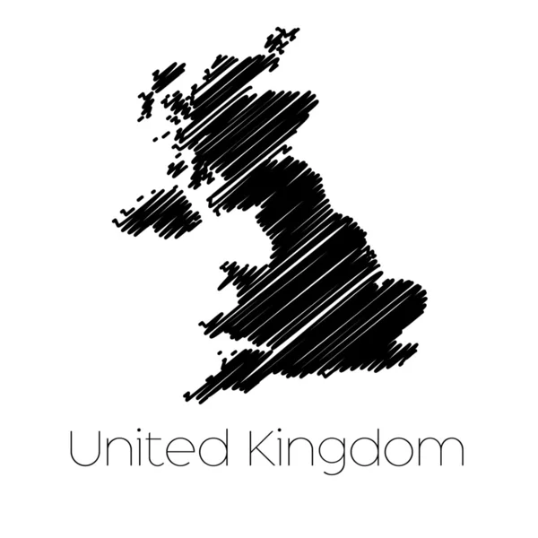 Scribbled Mapa del país de Reino Unido — Vector de stock