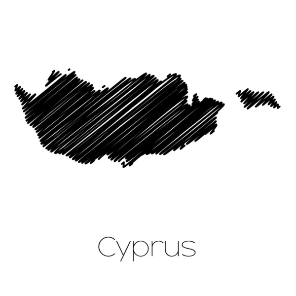 Scribbled Mappa del paese di Cipro — Vettoriale Stock
