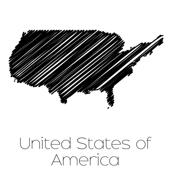 Scribbled Map of the country of  United States of America — Stock Vector