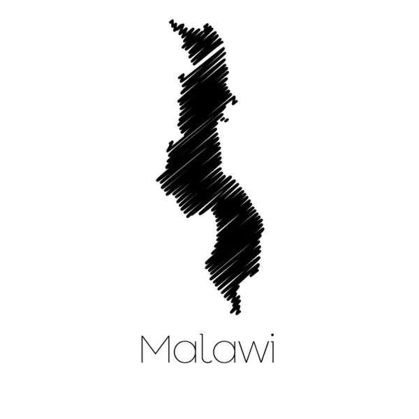 Mapa rabiscado do país do Malawi — Vetor de Stock
