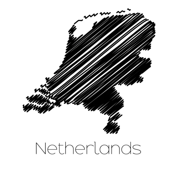 Scribbled Mapa del país de Holanda — Vector de stock