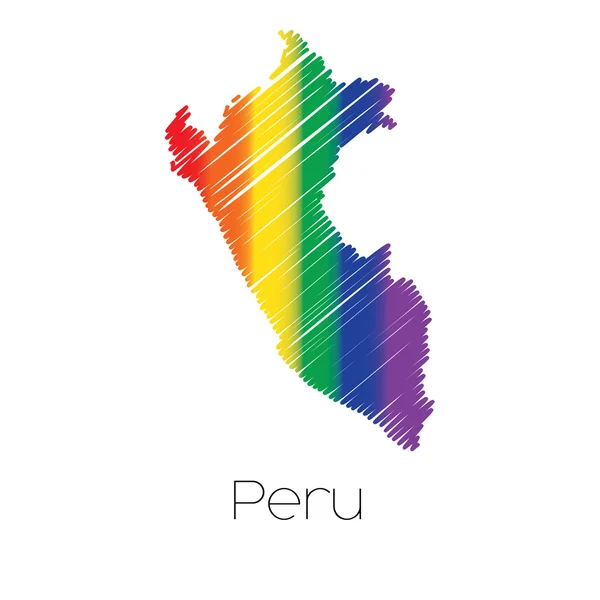 LGBT Coloured Scribbled Shape of the Country of Peru — Stock Vector