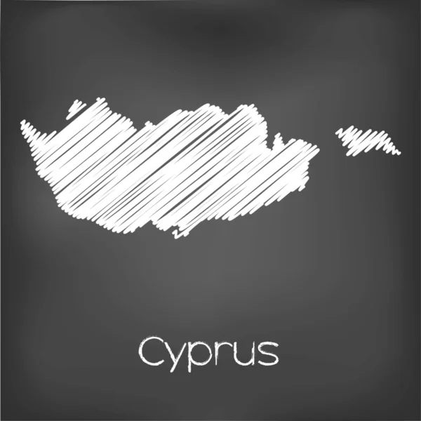 Scribbled Mappa del paese di Cipro — Vettoriale Stock