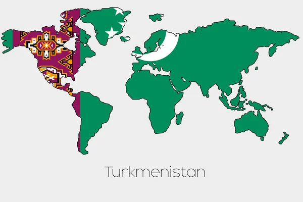 Bandeira Ilustração dentro da forma de um mapa do mundo do país — Vetor de Stock