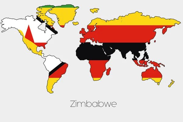 Bandera Ilustración dentro de la forma de un mapa del mundo del país — Vector de stock
